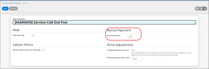 edit bonus payment in customise task