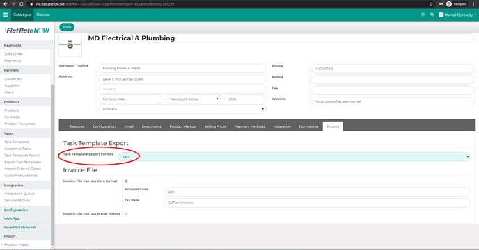 TaskTemplateExportFormatXero