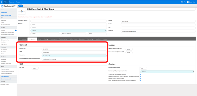 The General Settings in Configuration