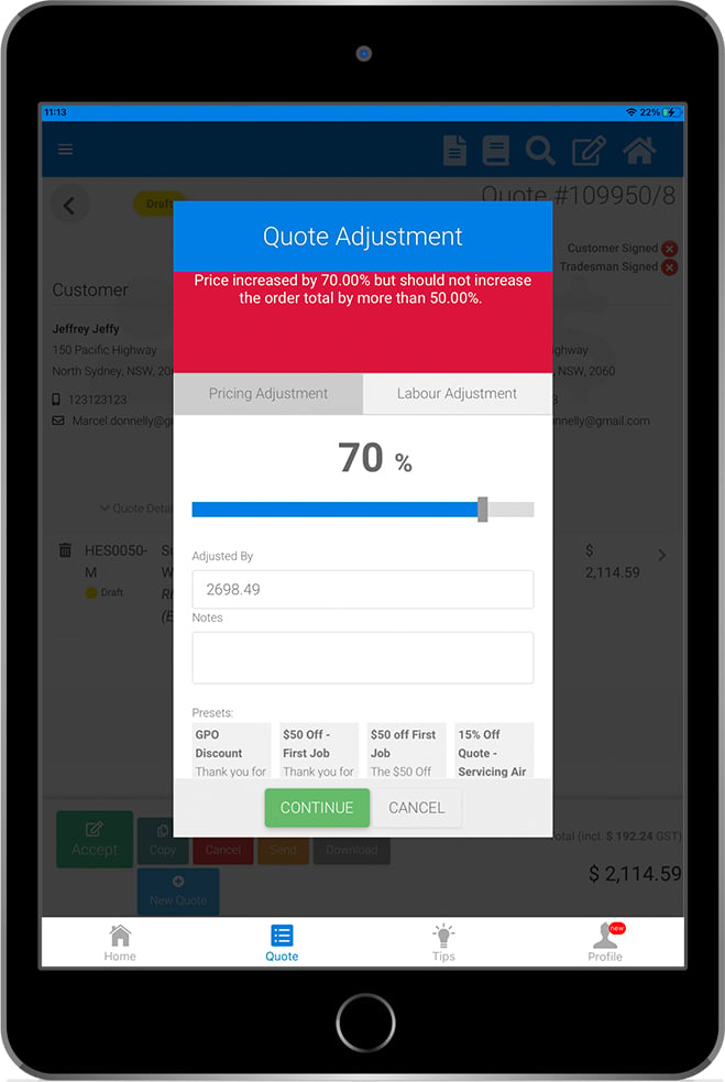 price exceed on adjustment doesnt store