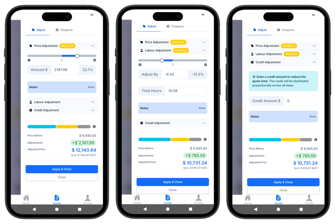 quote adjustment interface update png