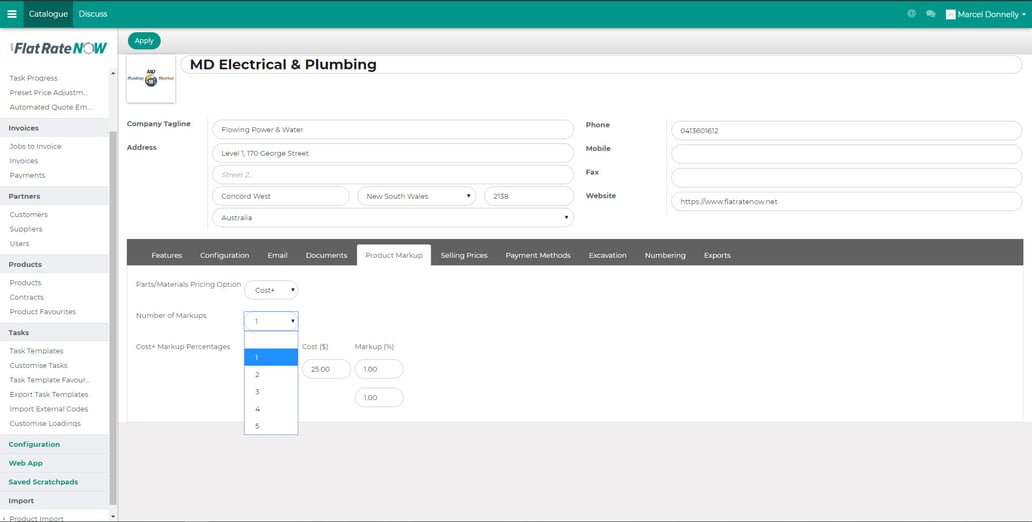 Product Markup Settings