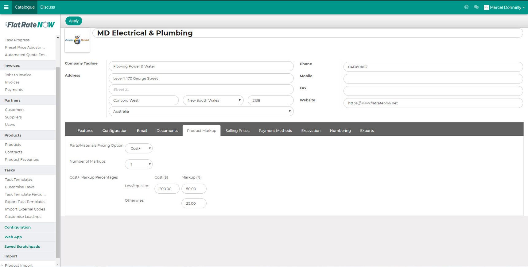 Product Markup Settings