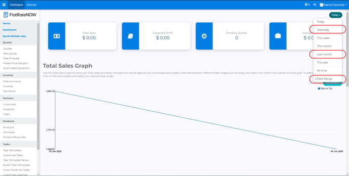 yesterday last month custom date range dashboard screenshot